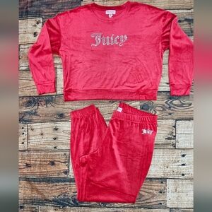 NEW! $199 JUICY COUTURE Velour Tracksuit Sweater & Pant Set Women's XL Coco Red